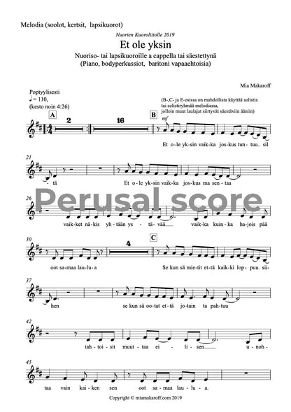 Et ole yksin SATB / S