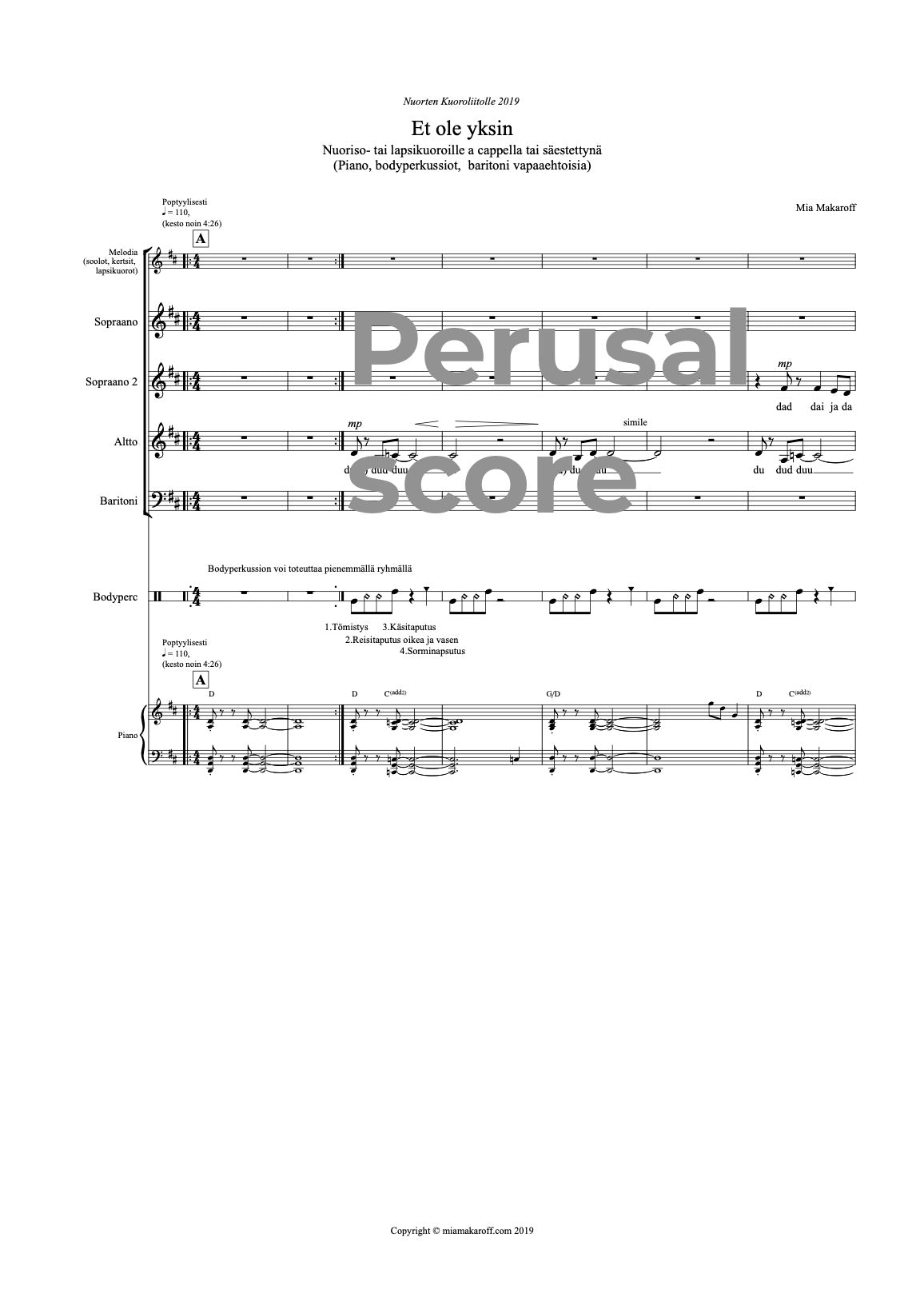 Et ole yksin SATB / S