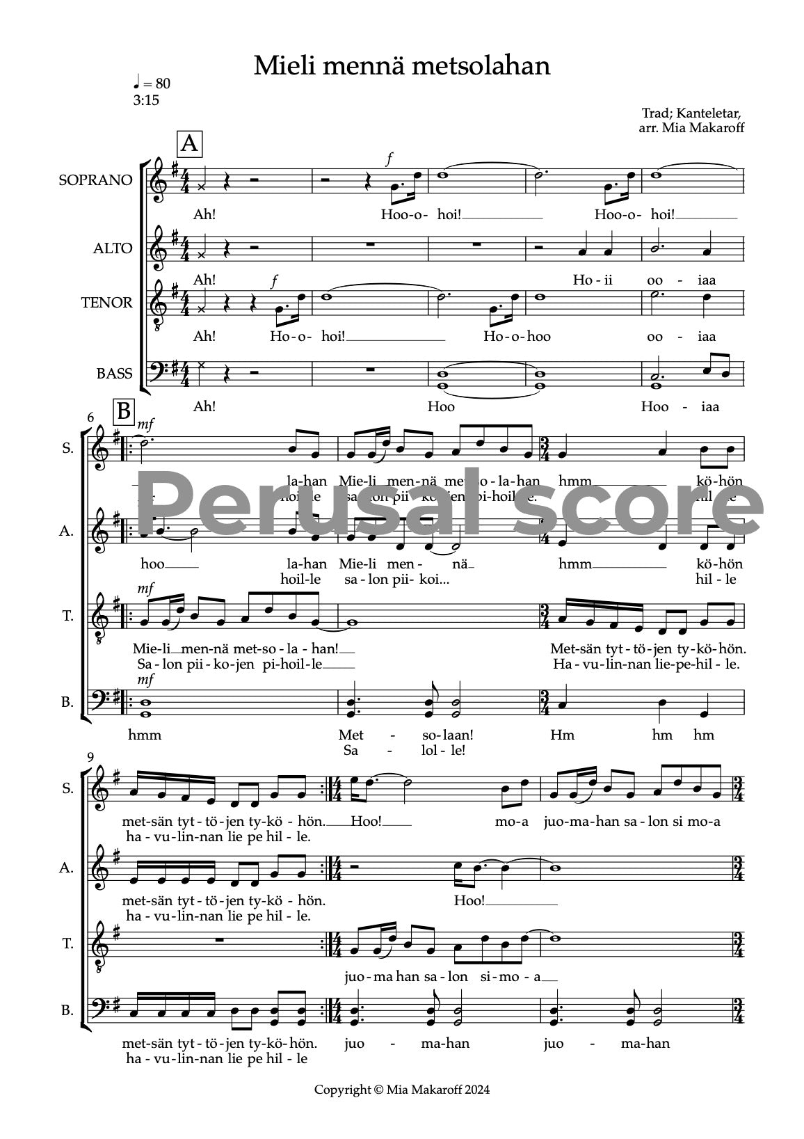 Mieli mennä metsolahan SSATB