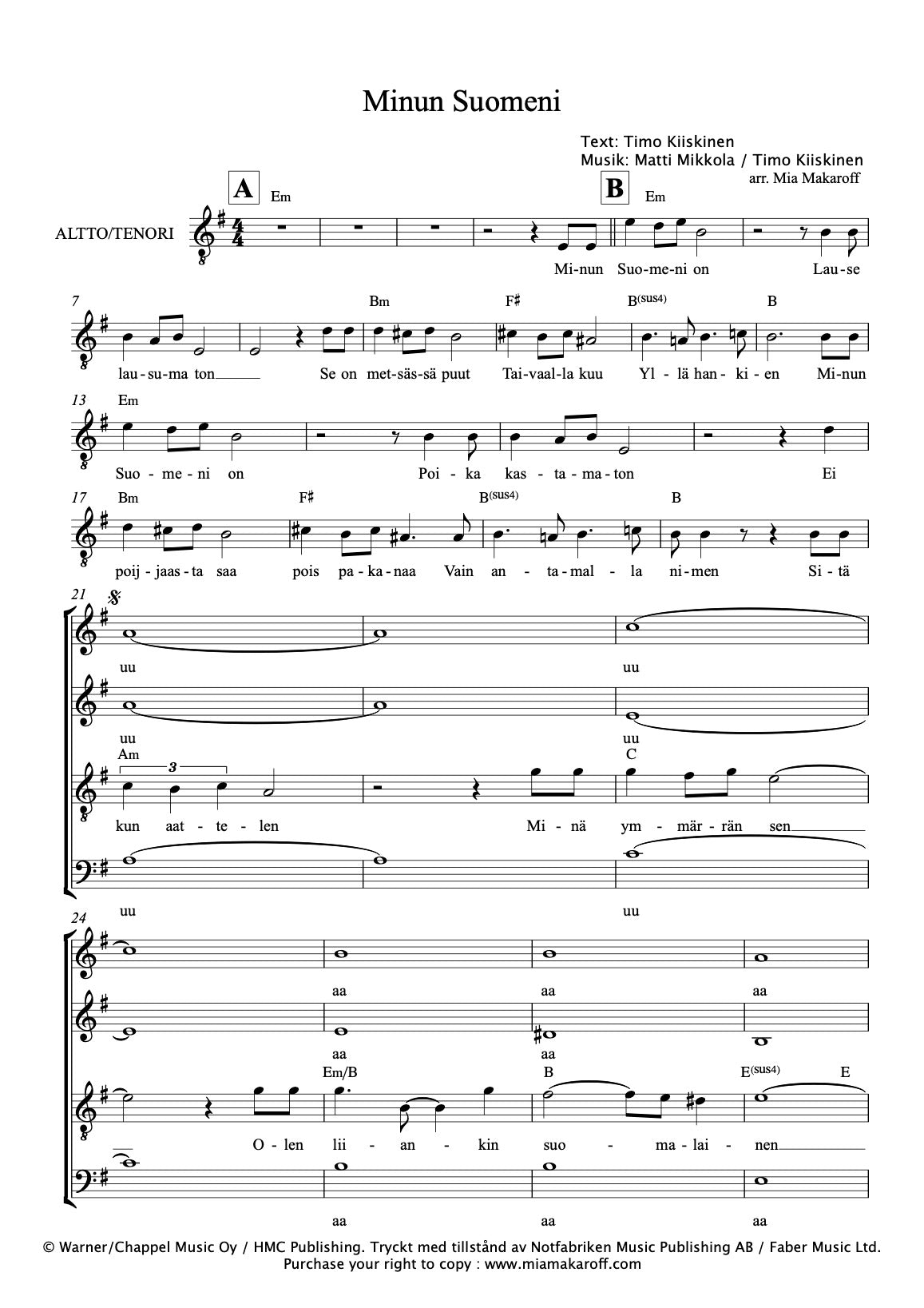 Minun Suomeni SATB